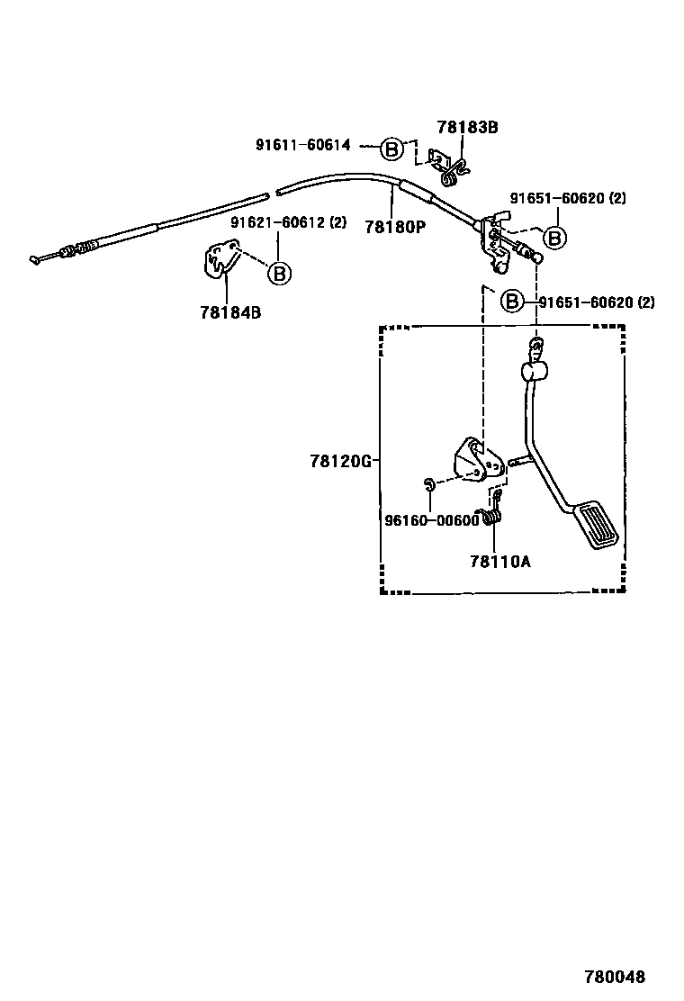 Toyota COROLLA accelerator pedal connecting rod EPC diagram — 780048