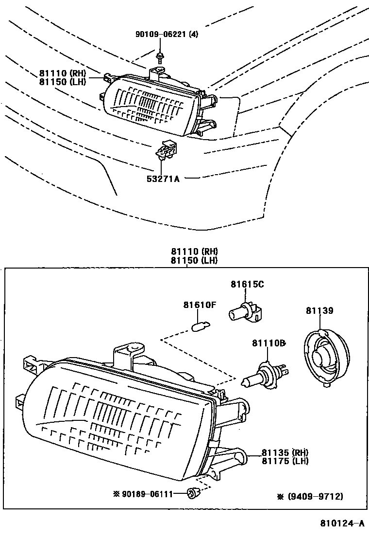 Toyota COROLLA Headlamp EPC diagram — 810124A
