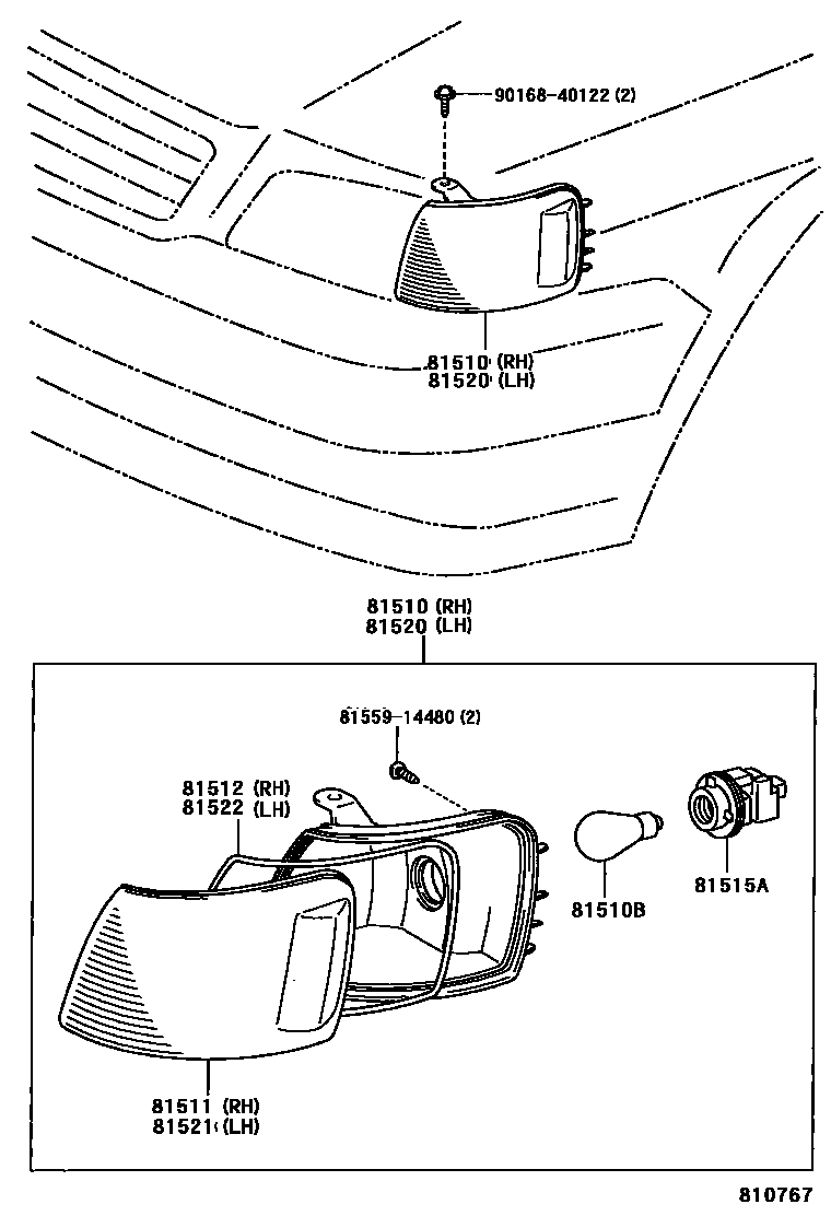 Toyota COROLLA 前转向灯 EPC diagram — 810767