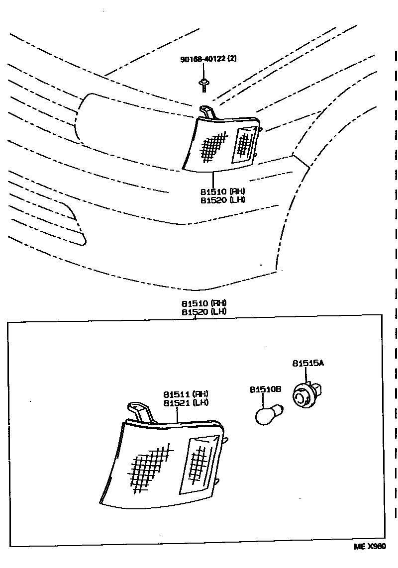Toyota COROLLA 前转向灯 EPC diagram — MEX980