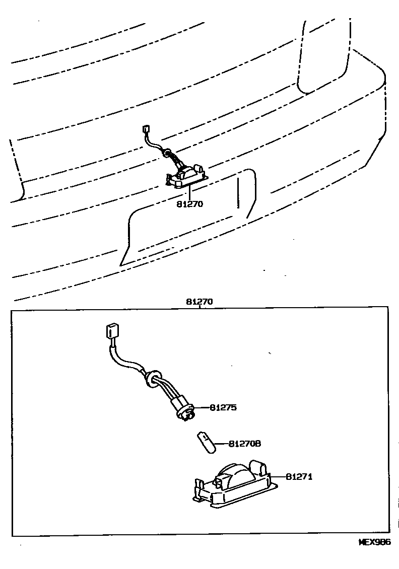 Toyota COROLLA 后牌照灯 EPC diagram — MEX986