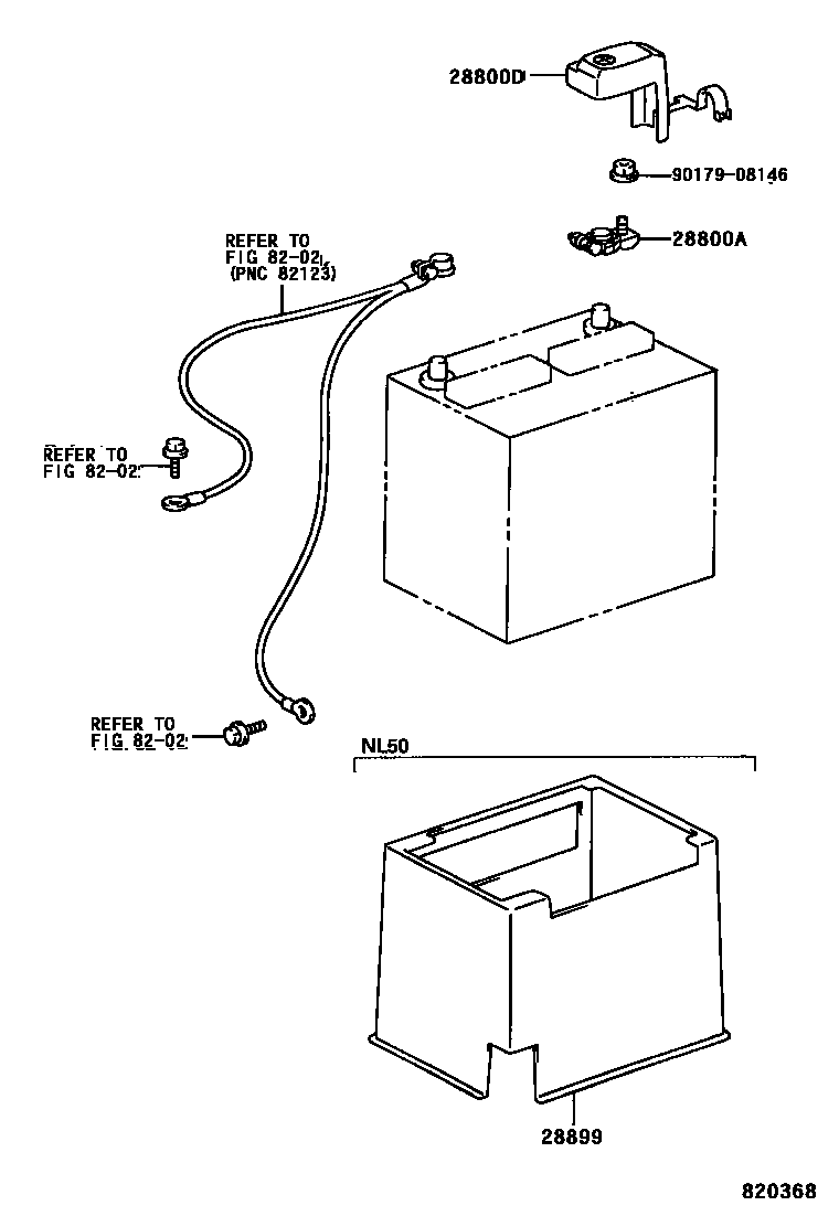Toyota COROLLA 蓄电池和蓄电池电缆 EPC diagram — 820368