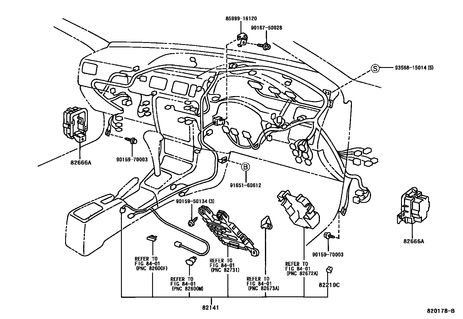 Toyota COROLLA 线束和卡夹 EPC diagram — 820178B