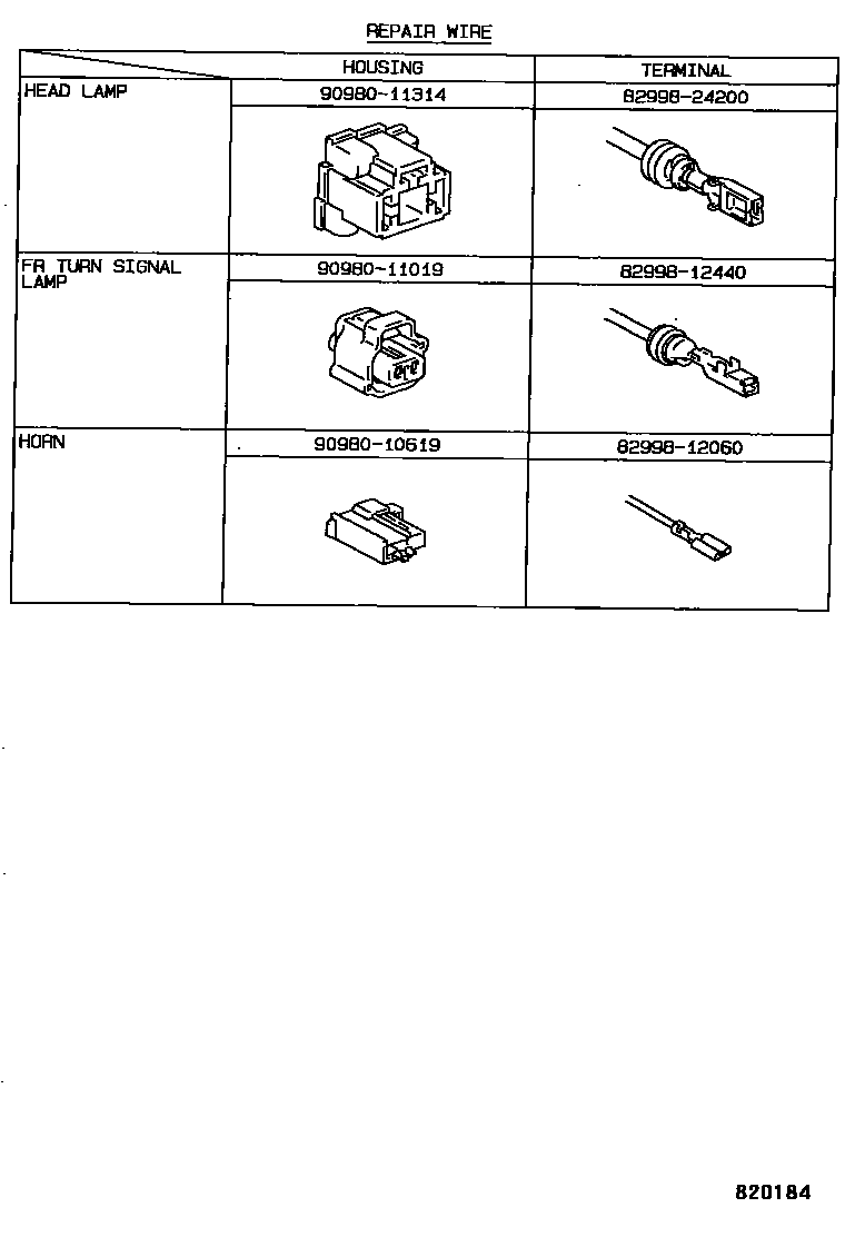 Toyota COROLLA 线束和卡夹 EPC diagram — 820184