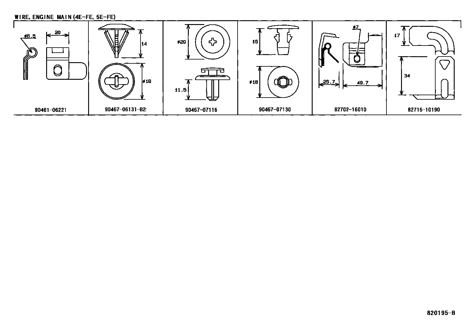 Toyota COROLLA 线束和卡夹 EPC diagram — 820195B