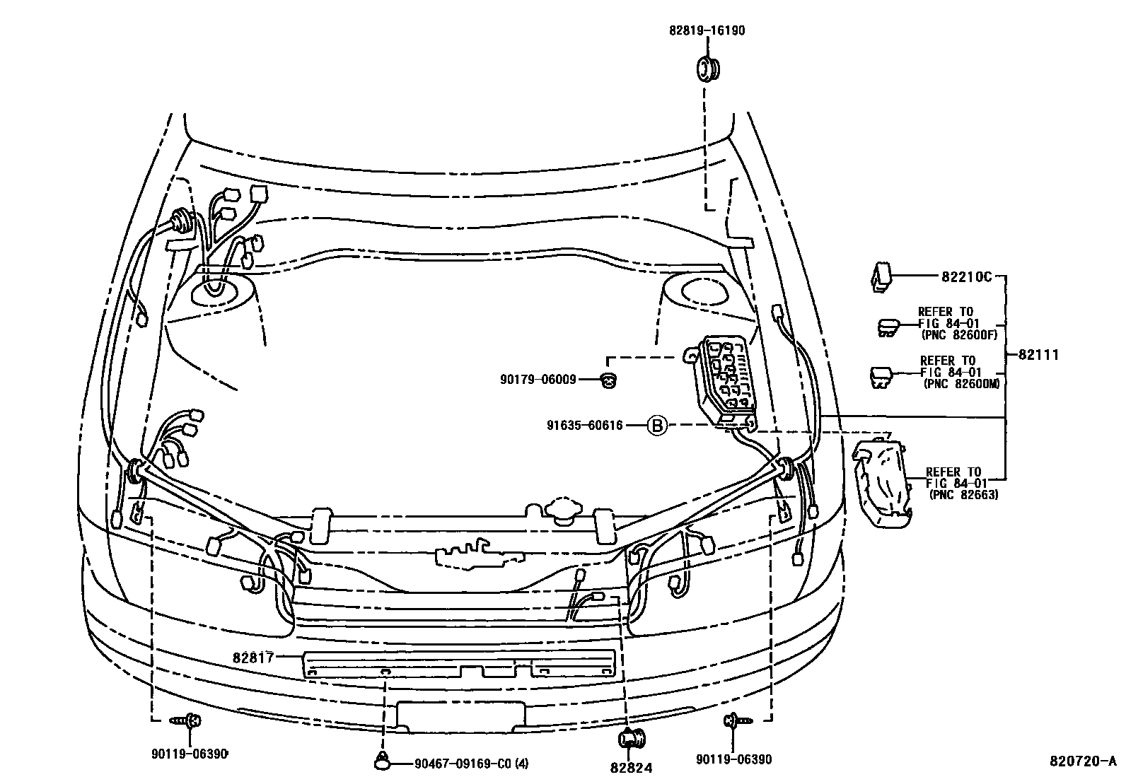 Toyota COROLLA 线束和卡夹 EPC diagram — 820720A