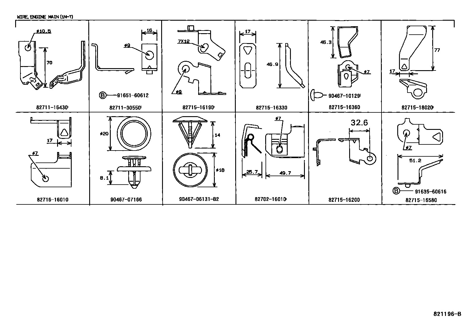 Toyota COROLLA 线束和卡夹 EPC diagram — 821196B