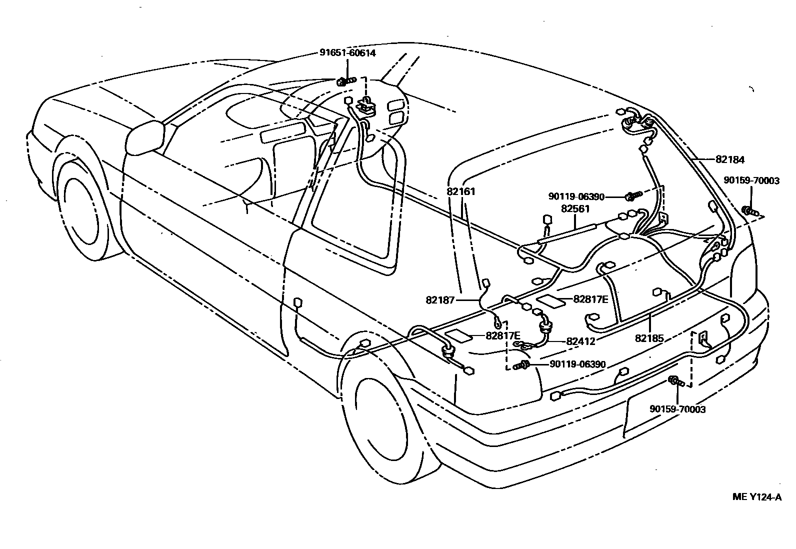 Toyota COROLLA 线束和卡夹 EPC diagram — MEY124A