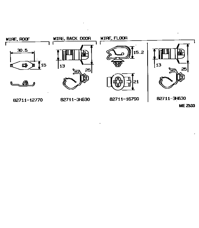 Toyota COROLLA 线束和卡夹 EPC diagram — MEZ533