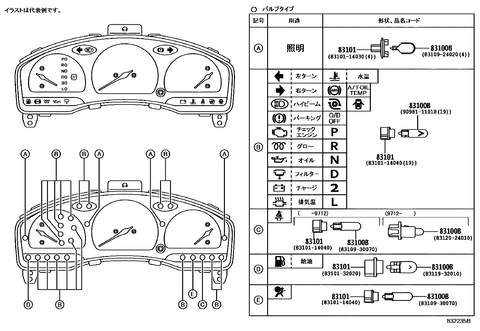 Toyota COROLLA 仪表 EPC diagram — 832235B