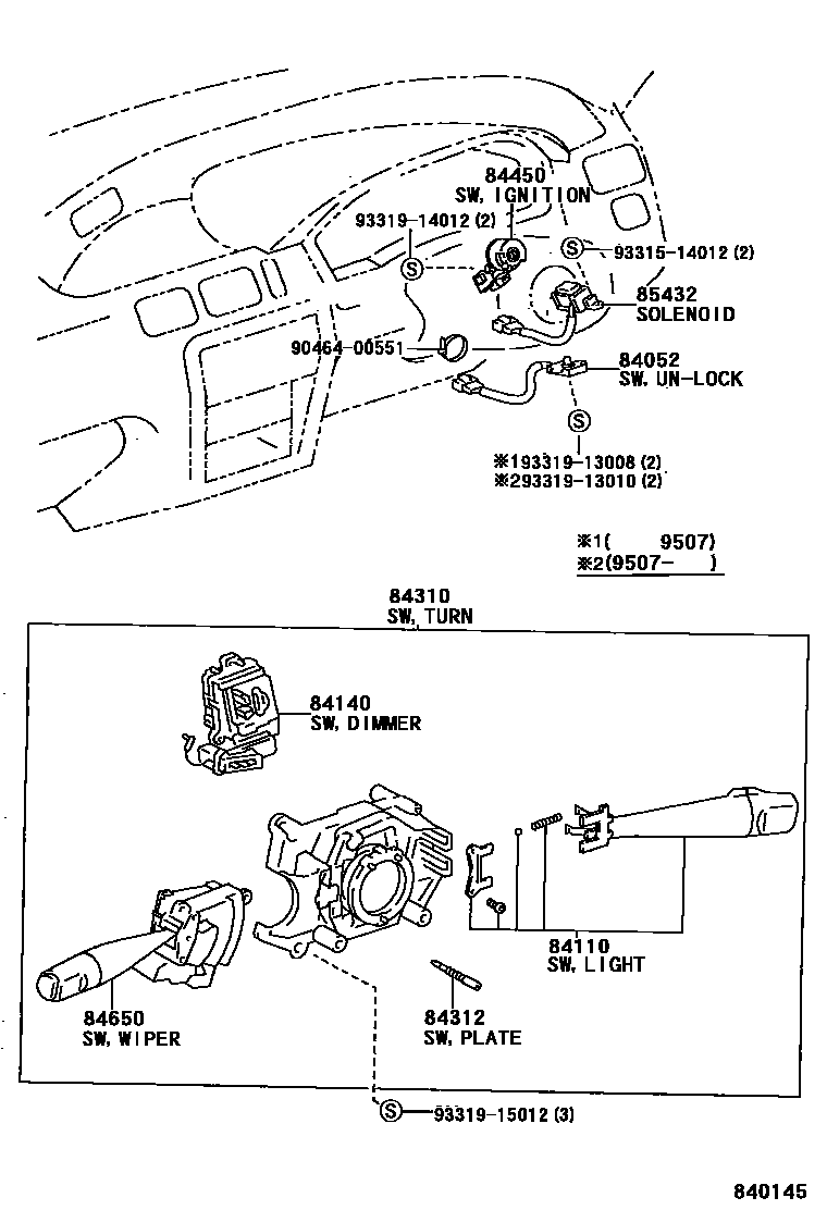 Toyota COROLLA 开关和继电器和ECU EPC diagram — 840145