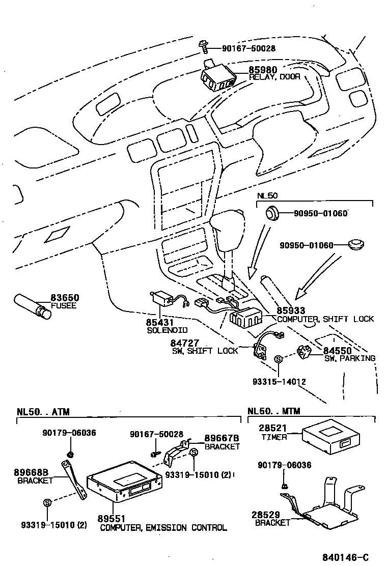 Toyota COROLLA 开关和继电器和ECU EPC diagram — 840146C