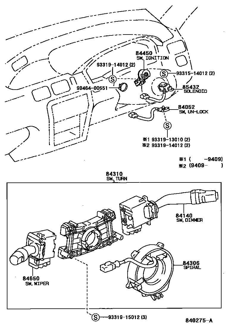 Toyota COROLLA 开关和继电器和ECU EPC diagram — 840275A