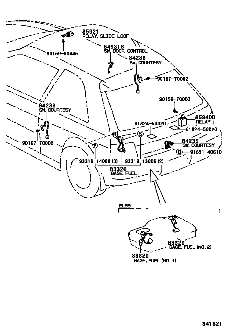 Toyota COROLLA 开关和继电器和ECU EPC diagram — 841821