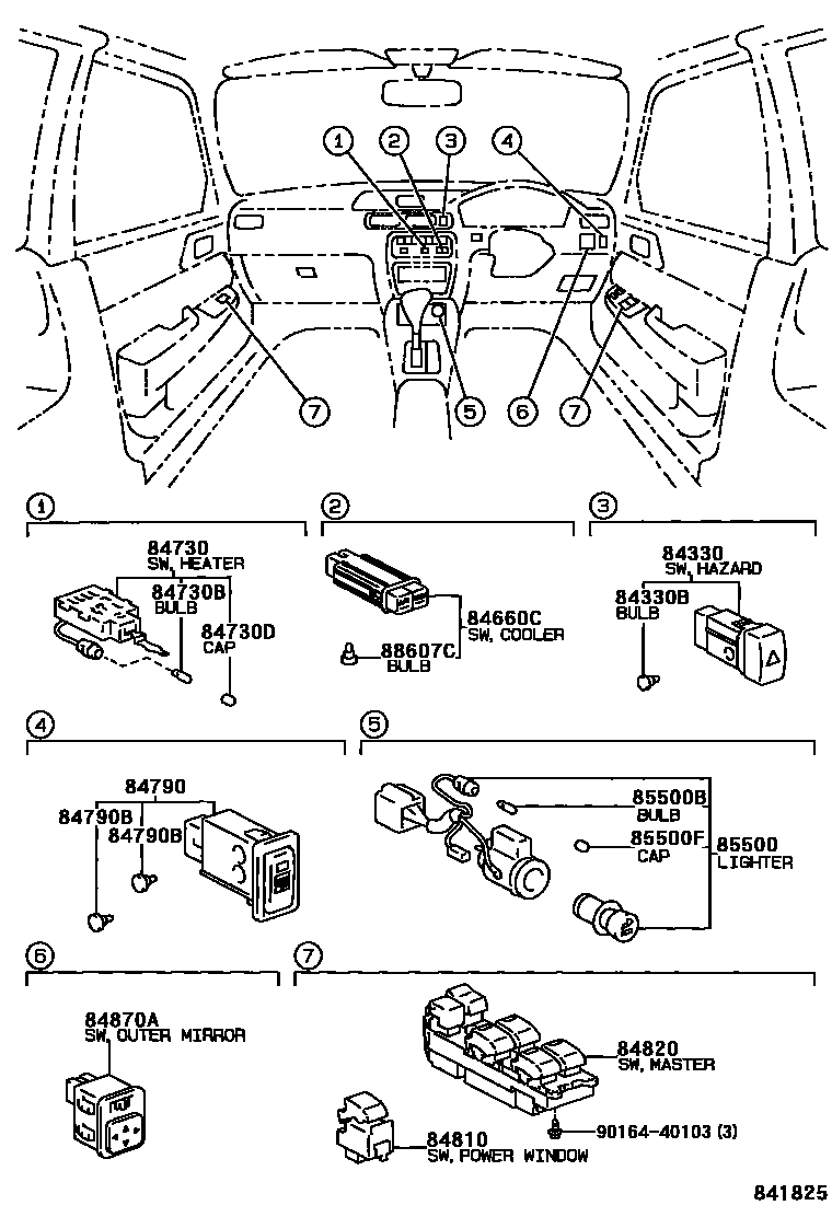 Toyota COROLLA 开关和继电器和ECU EPC diagram — 841825