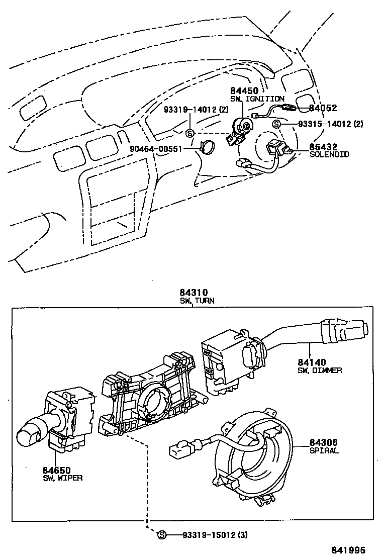 Toyota COROLLA 开关和继电器和ECU EPC diagram — 841995