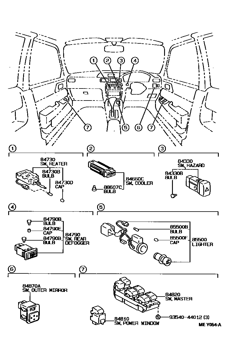 Toyota COROLLA 开关和继电器和ECU EPC diagram — MEY054A