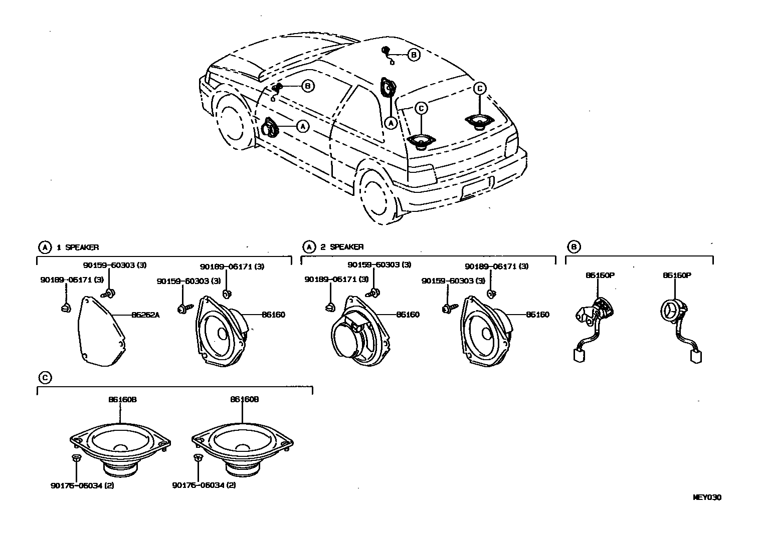 Toyota COROLLA 扬声器 EPC diagram — MEY030