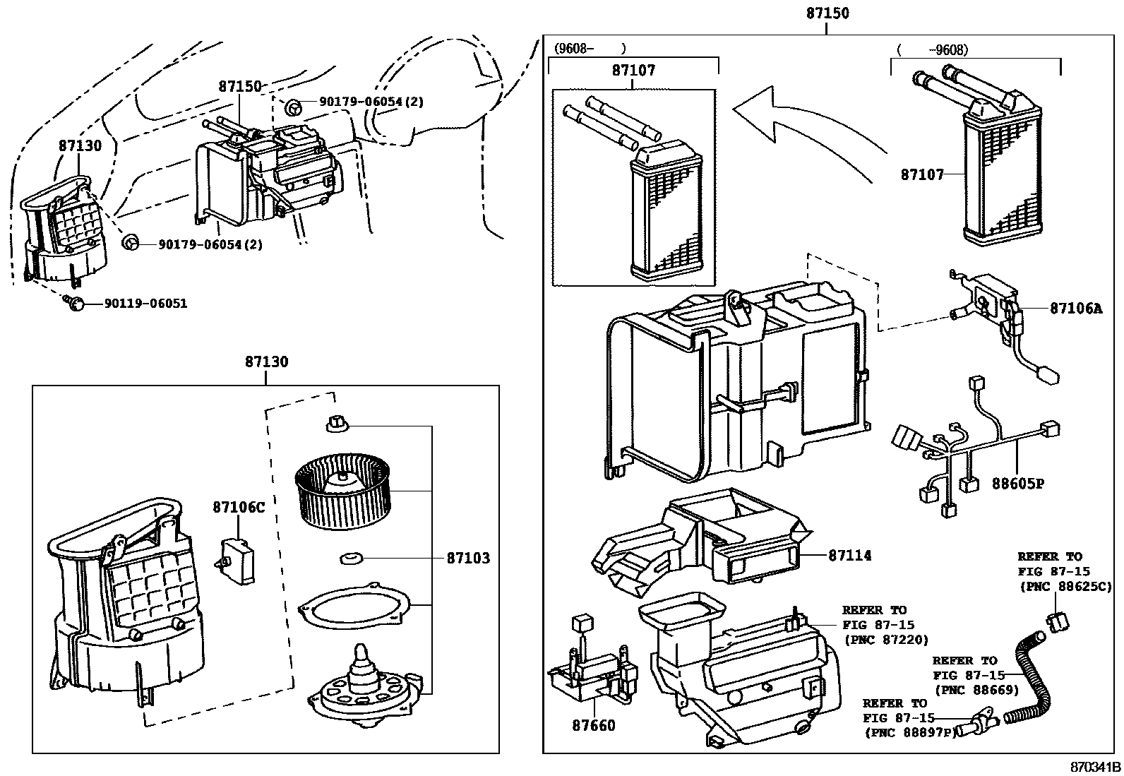 Toyota COROLLA 暖风和空调系统 - 加热装置和鼓风机 EPC diagram — 870341A