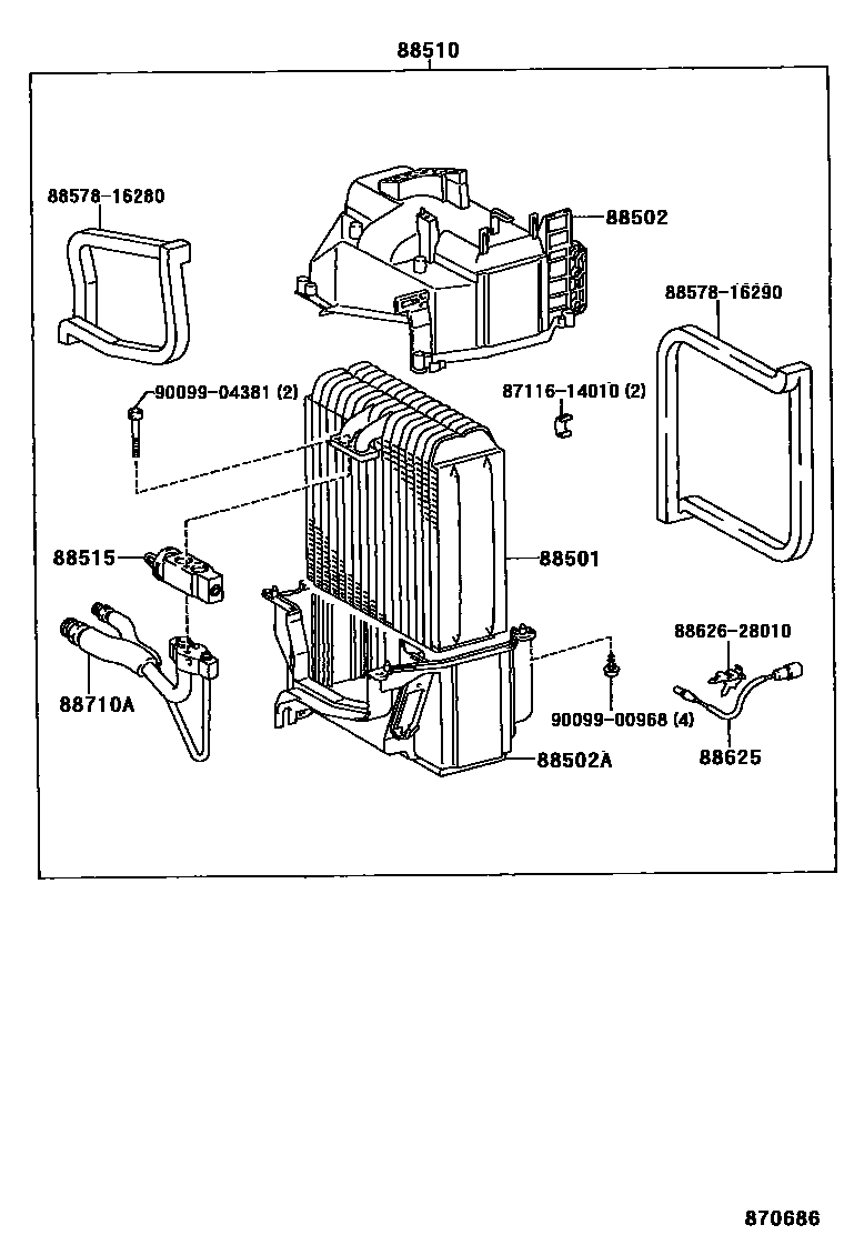 Toyota COROLLA 暖风和空调系统 - 冷却器组件 EPC diagram — 870686