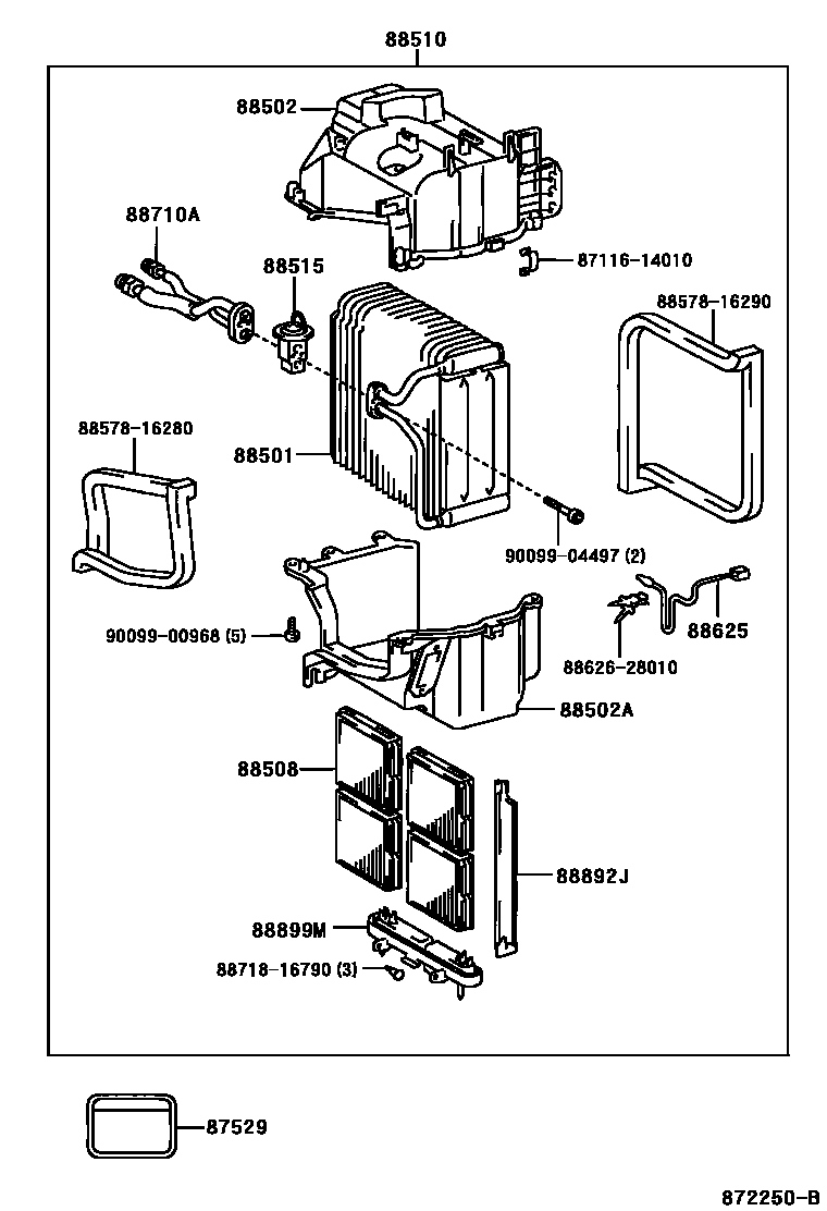 Toyota COROLLA 暖风和空调系统 - 冷却器组件 EPC diagram — 872250B
