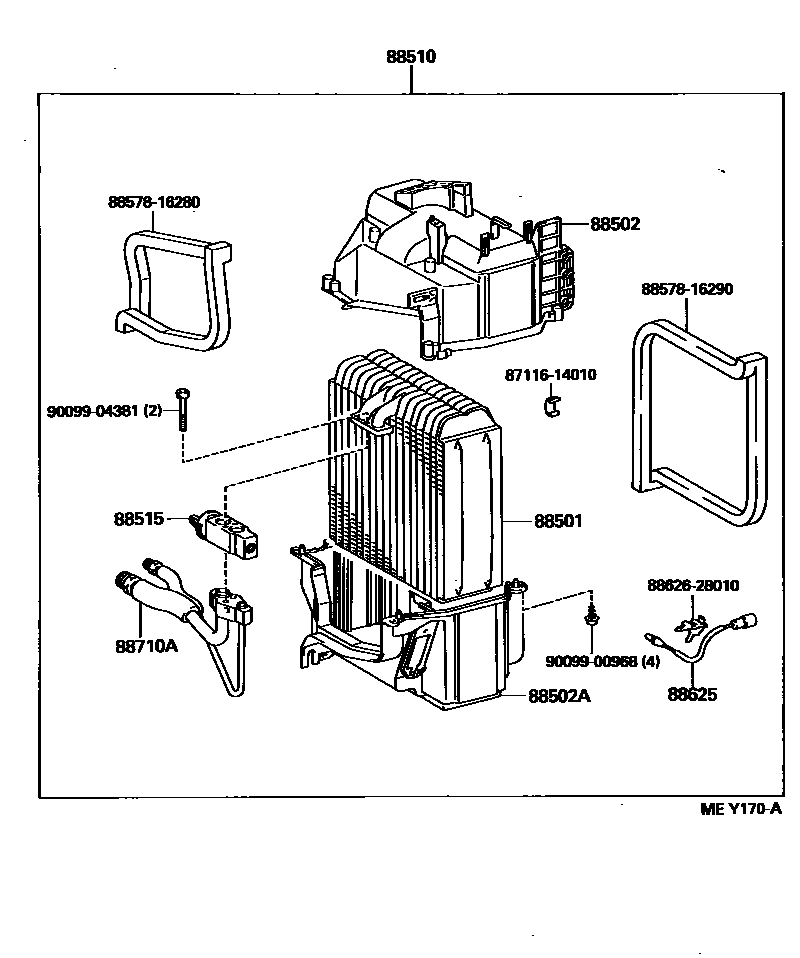 Toyota COROLLA 暖风和空调系统 - 冷却器组件 EPC diagram — MEY170A