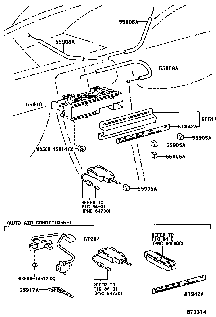Toyota COROLLA 暖风和空调系统 - 控制器和风管 EPC diagram — 870314