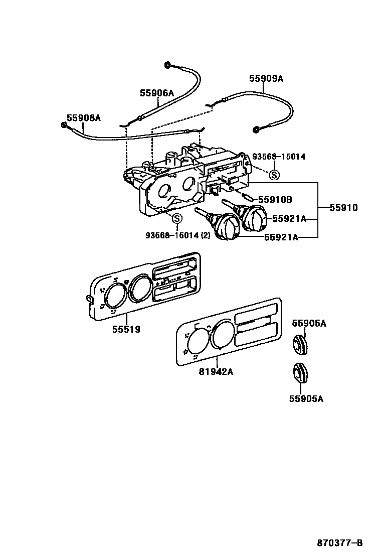 Toyota COROLLA 暖风和空调系统 - 控制器和风管 EPC diagram — 870377B