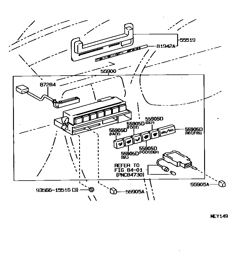 Toyota COROLLA 暖风和空调系统 - 控制器和风管 EPC diagram — MEY149