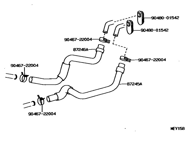 Toyota COROLLA 暖风和空调系统 - 水管 EPC diagram — MEY158