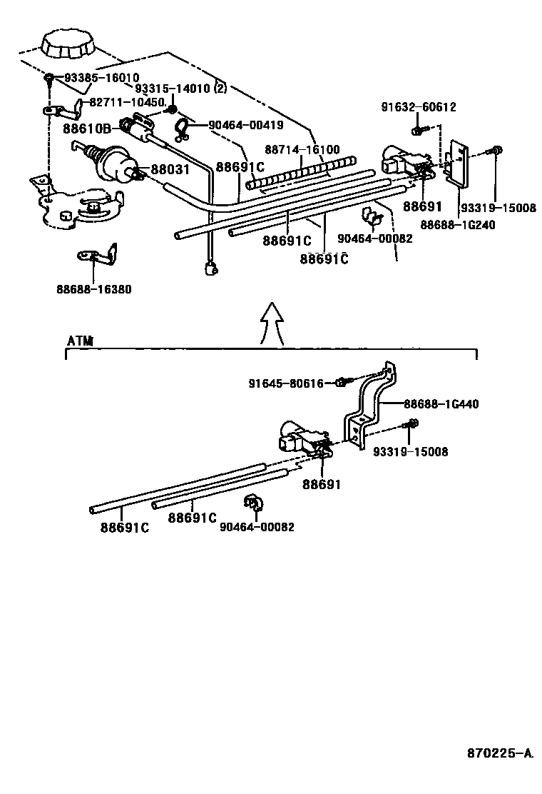 Toyota COROLLA 暖风和空调系统 - 真空管 EPC diagram — 870225A