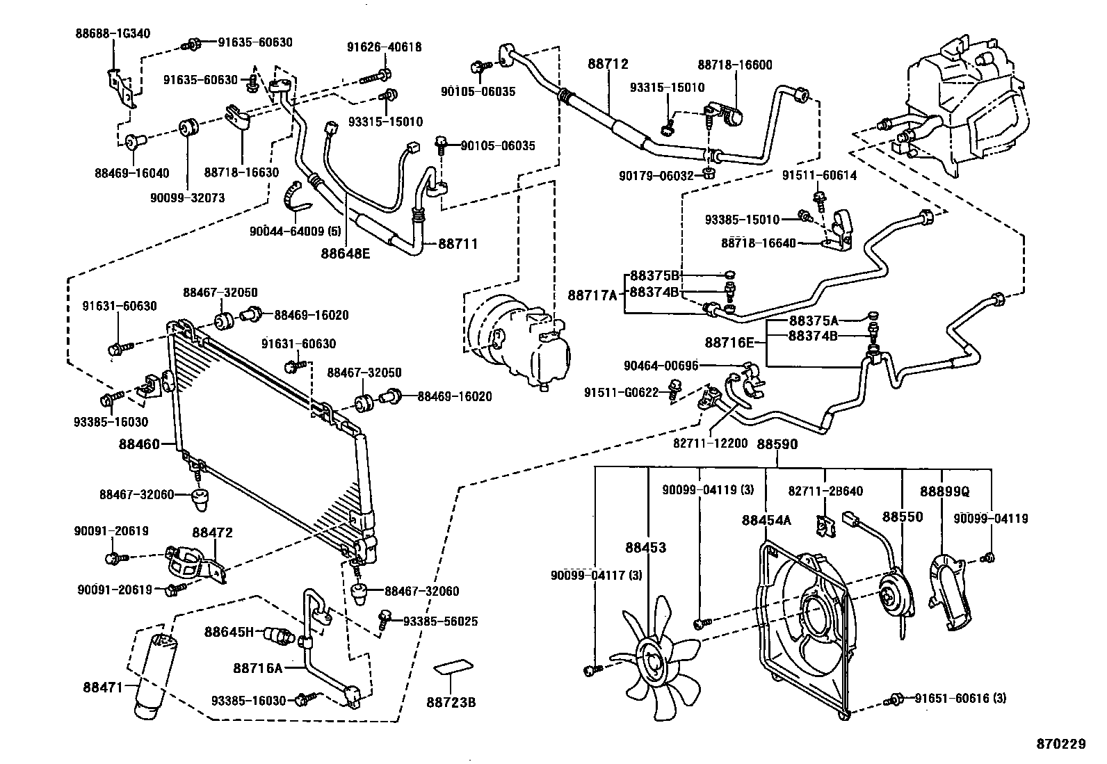 Toyota COROLLA Heating & Air Conditioning - Cooler Piping EPC diagram — 870229