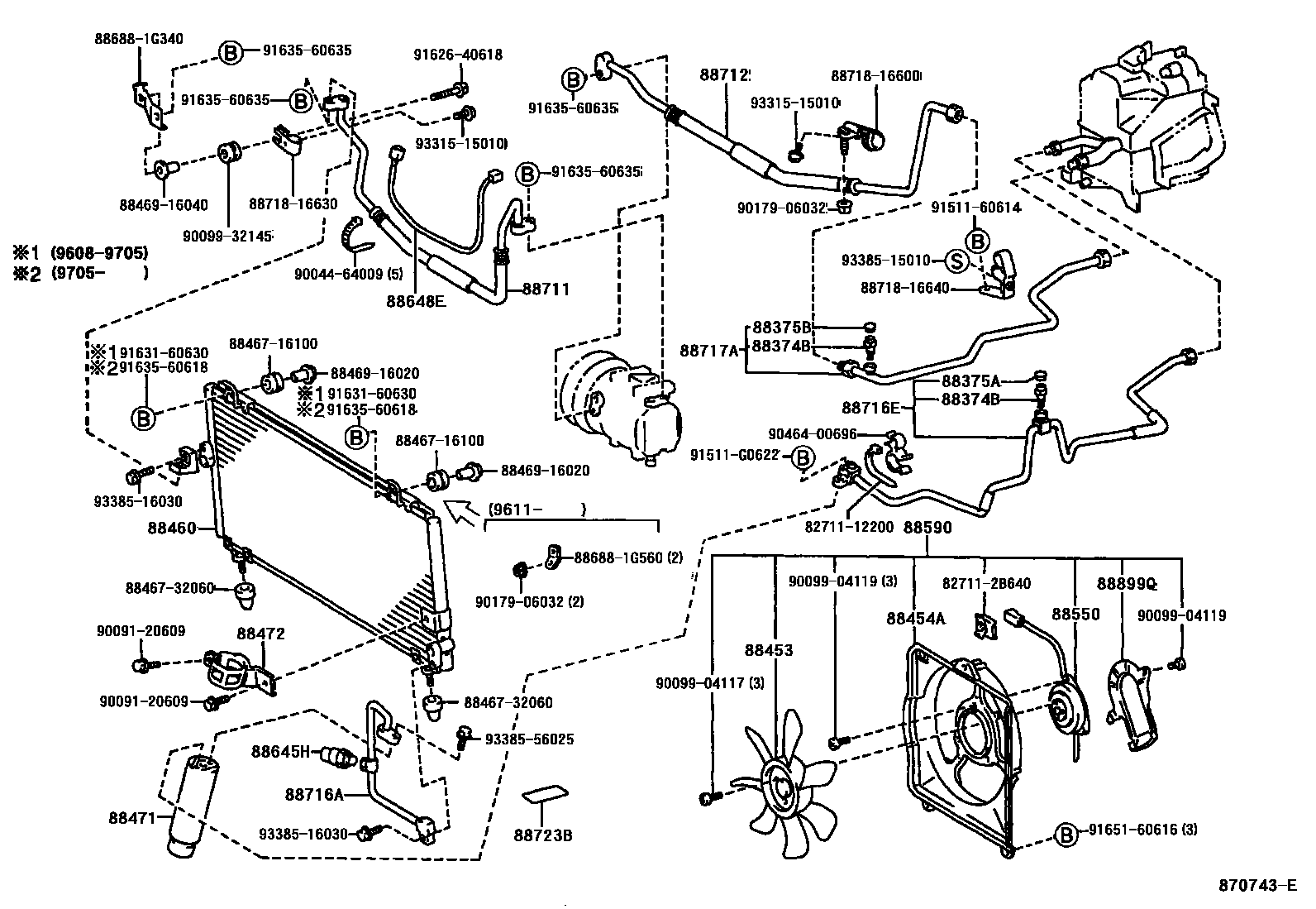 Toyota COROLLA Heating & Air Conditioning - Cooler Piping EPC diagram — 870743E