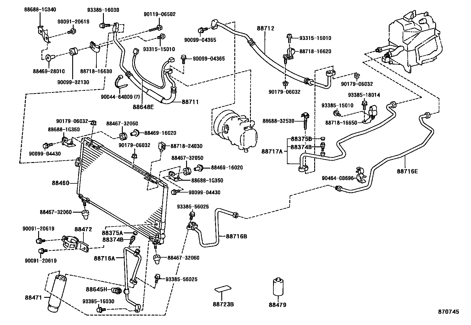 Toyota COROLLA Heating & Air Conditioning - Cooler Piping EPC diagram — 870745