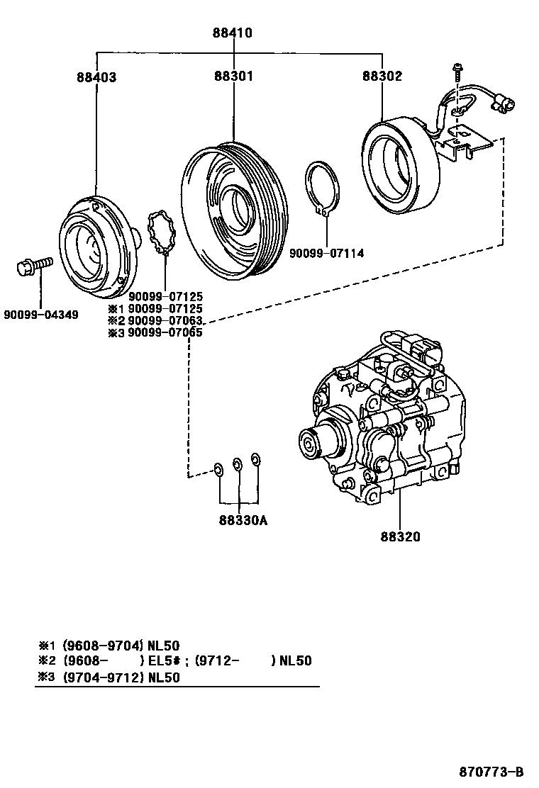 Toyota COROLLA Heating & Air Conditioning - Compressor EPC diagram — 870773B