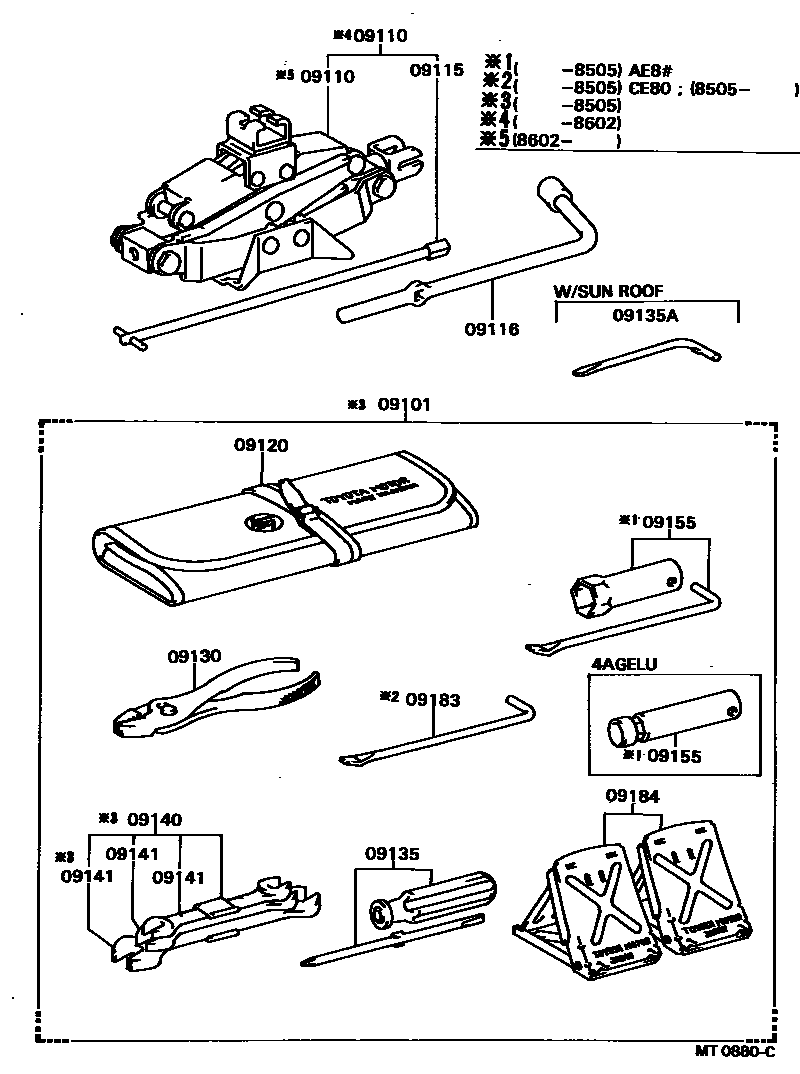 Toyota COROLLA Standard Tools EPC diagram — MT0880C