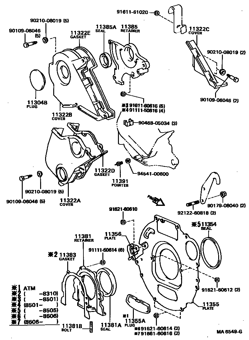 Toyota COROLLA Timing Gear Cover & Rear End Plate EPC diagram — MA6549G