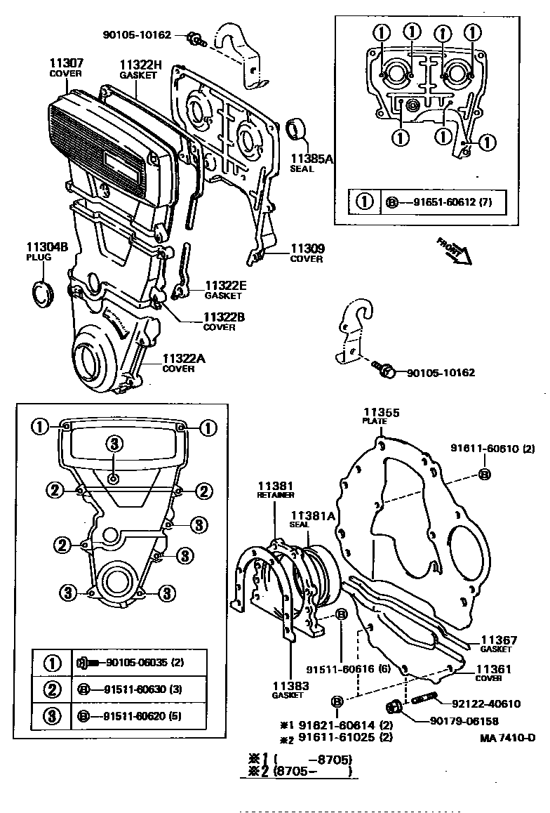 Toyota COROLLA Timing Gear Cover & Rear End Plate EPC diagram — MA7410D