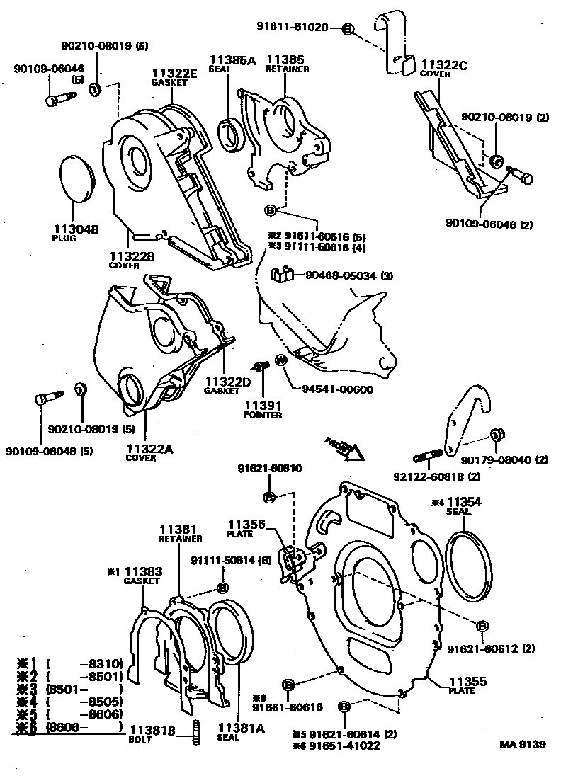 Toyota COROLLA Timing Gear Cover & Rear End Plate EPC diagram — MA9139