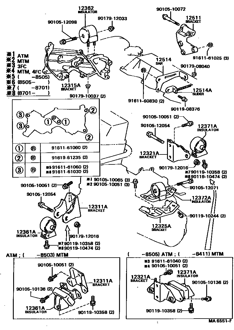Toyota COROLLA Engine Mounting EPC diagram — MA6551F