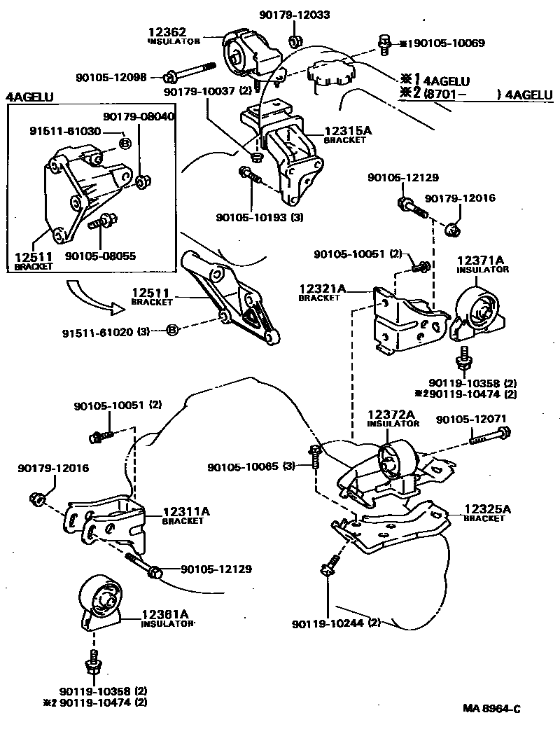 Toyota COROLLA Engine Mounting EPC diagram — MA8964C