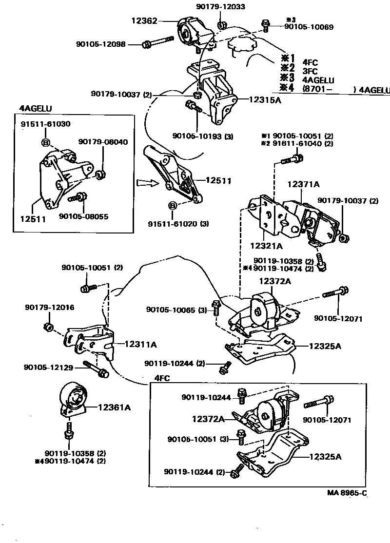 Toyota COROLLA Engine Mounting EPC diagram — MA8965C