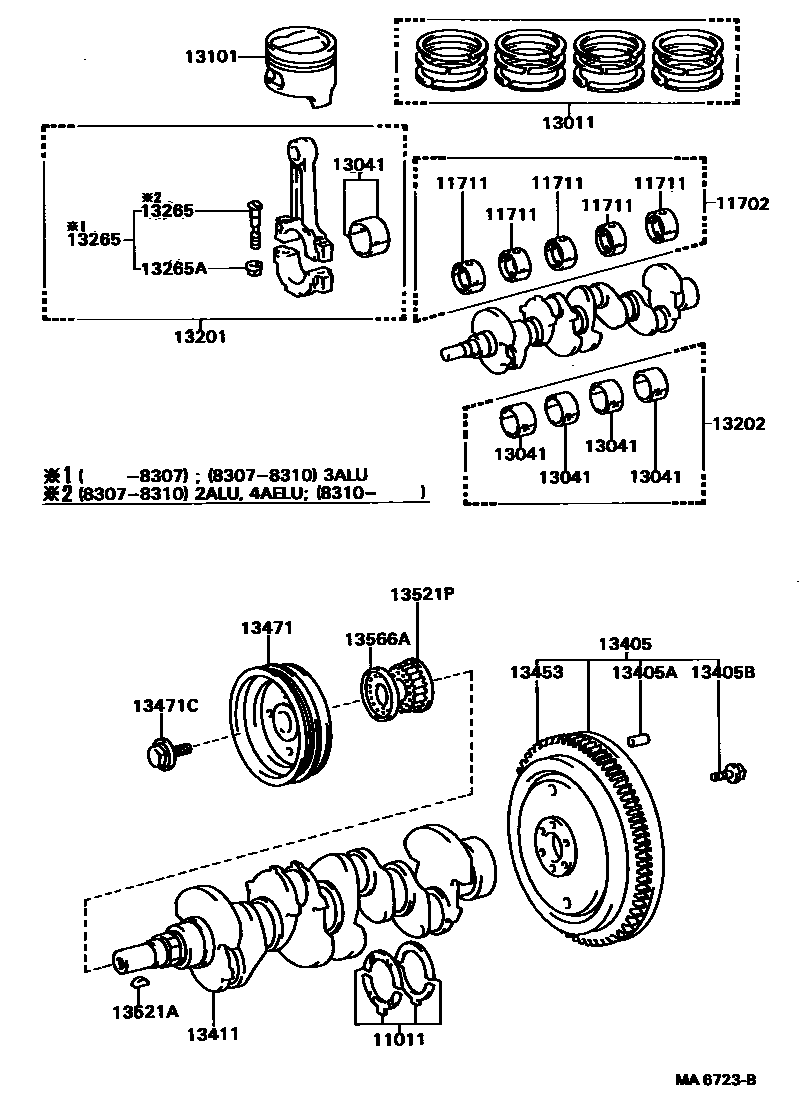 Toyota COROLLA Crankshaft & Piston EPC diagram — MA6723B