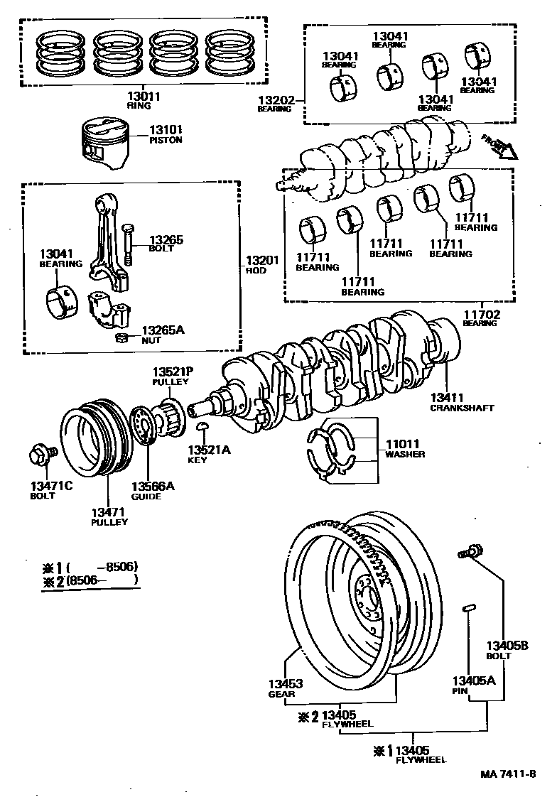 Toyota COROLLA Crankshaft & Piston EPC diagram — MA7411B