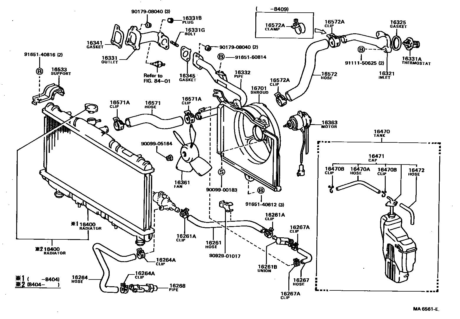 Toyota COROLLA RADIATOR & WATER OUTLET EPC diagram — MA6561E