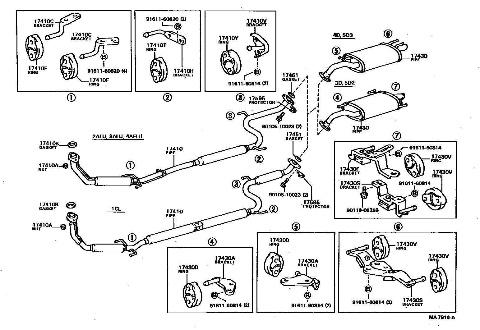 Toyota COROLLA Exhaust Pipe EPC diagram — MA7816A