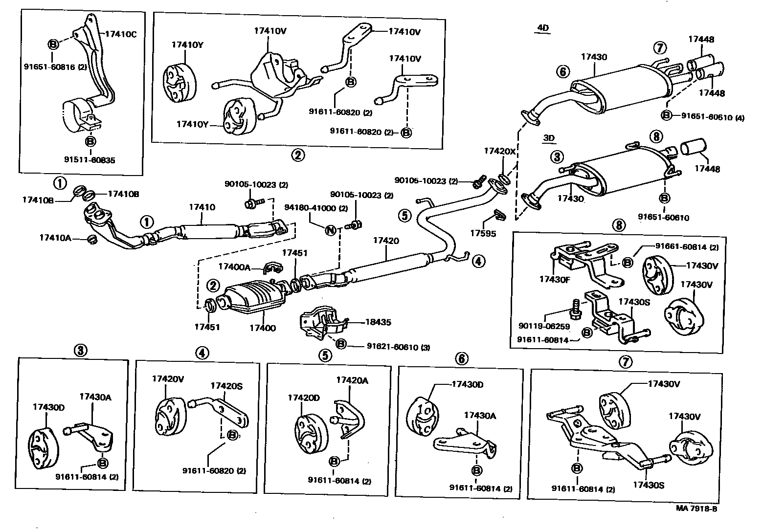 Toyota COROLLA Exhaust Pipe EPC diagram — MA7918B