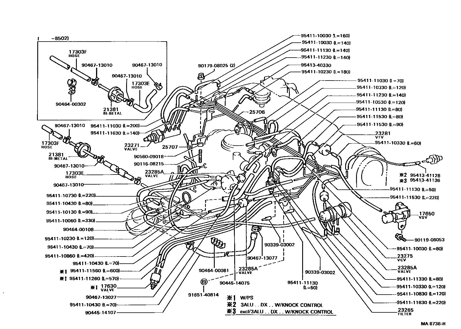 Toyota COROLLA vacuum tube EPC diagram — MA6736H