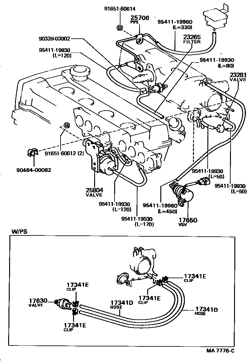Toyota COROLLA vacuum tube EPC diagram — MA7776C