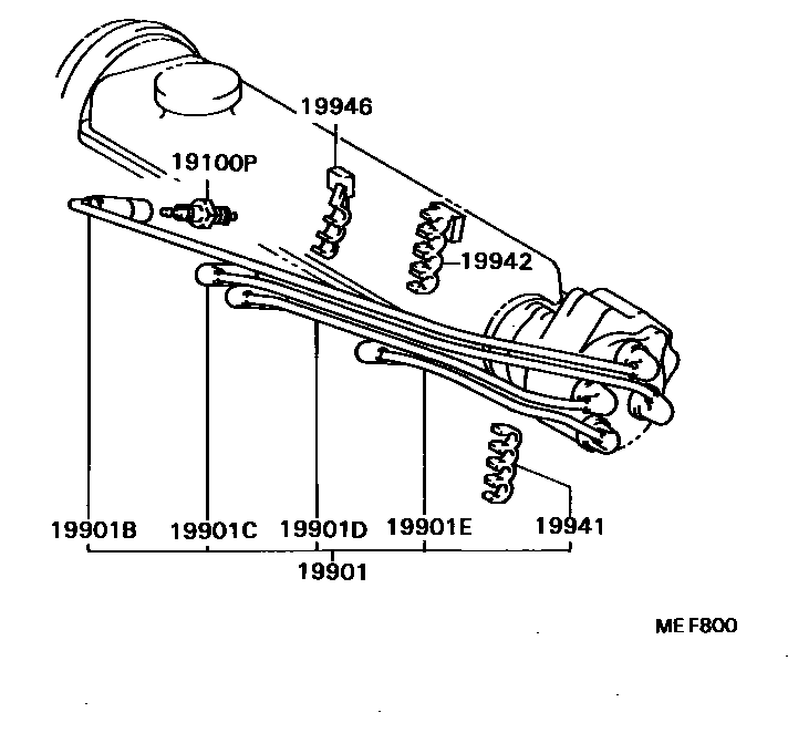 Toyota COROLLA 点火线圈和火花塞 EPC diagram — MEF800